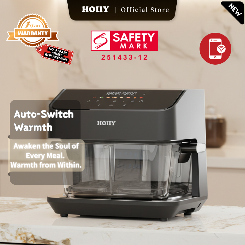 HOIIY 8L Glass Air Fryer with Auto-Switch Warmth: Carbon fiber bottom heating technology keeps your leftovers fresh, hot, and juicy until you&
