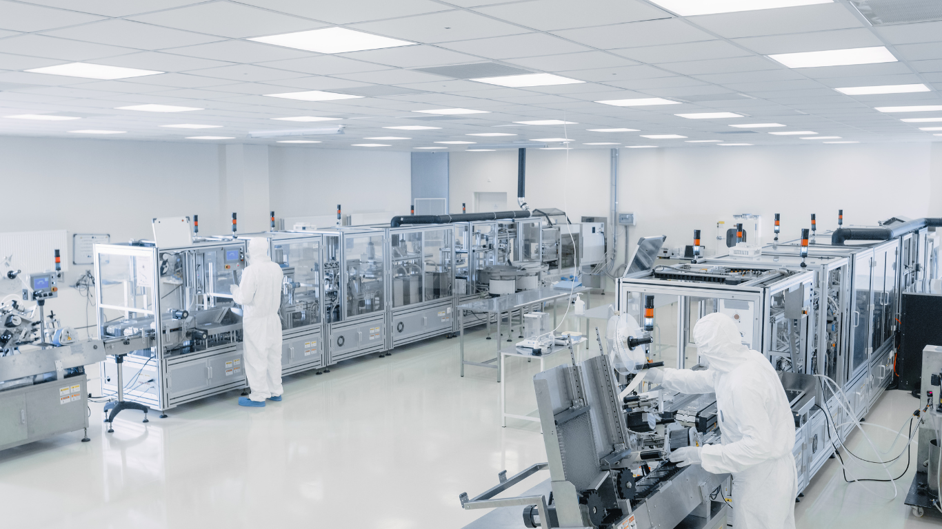 HOIIY's high-tech cleanroom: Engineers in protective gear maintaining international safety standards for next generation air fryer tech development.
