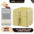 HOIIY yellow 8l all metal air fryer with product details on a kitchen background