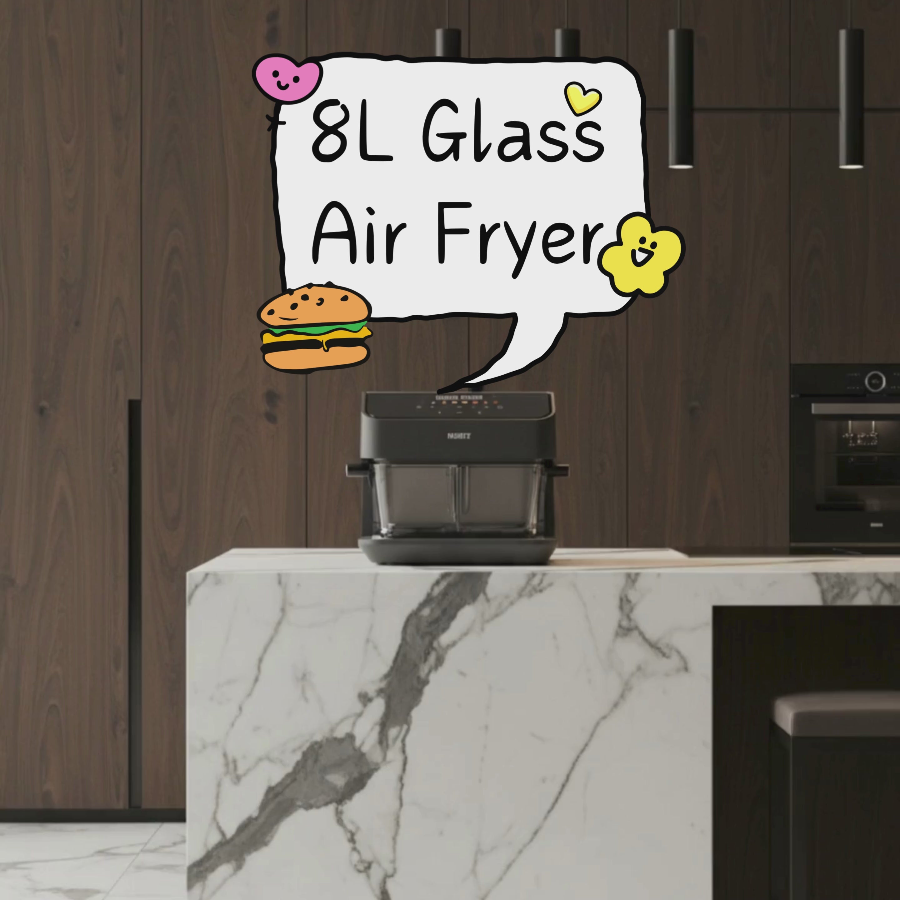 HOIIY — Singapore Glass Air Fryer Specialist. Coating-free FDA-grade pot, 4L+4L dual-zone, touch &amp; app control, dual heat, auto-warm, dishwasher-safe.