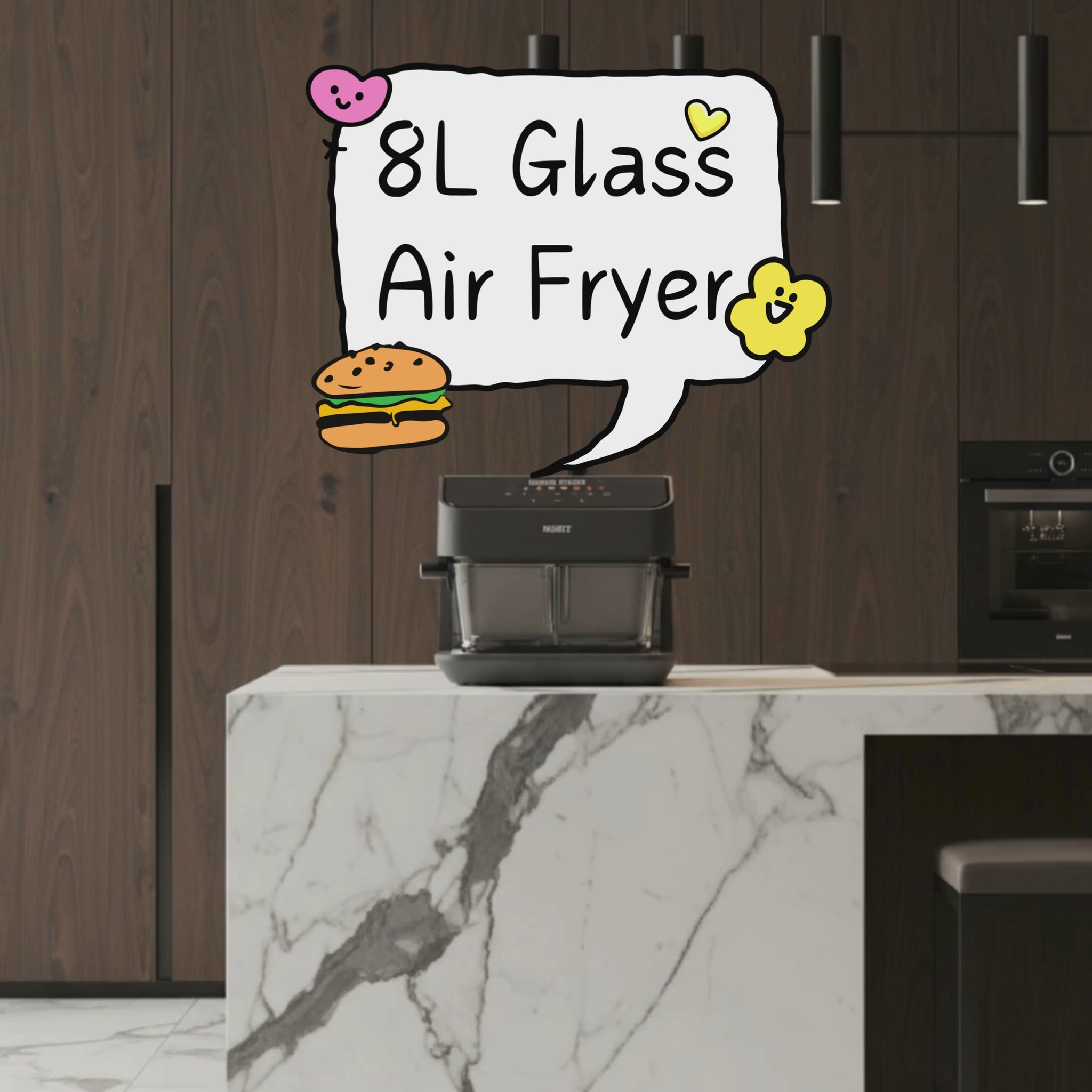 HOIIY — Singapore Glass Air Fryer Specialist. Coating-free FDA-grade pot, 4L+4L dual-zone, touch & app control, dual heat, auto-warm, dishwasher-safe.