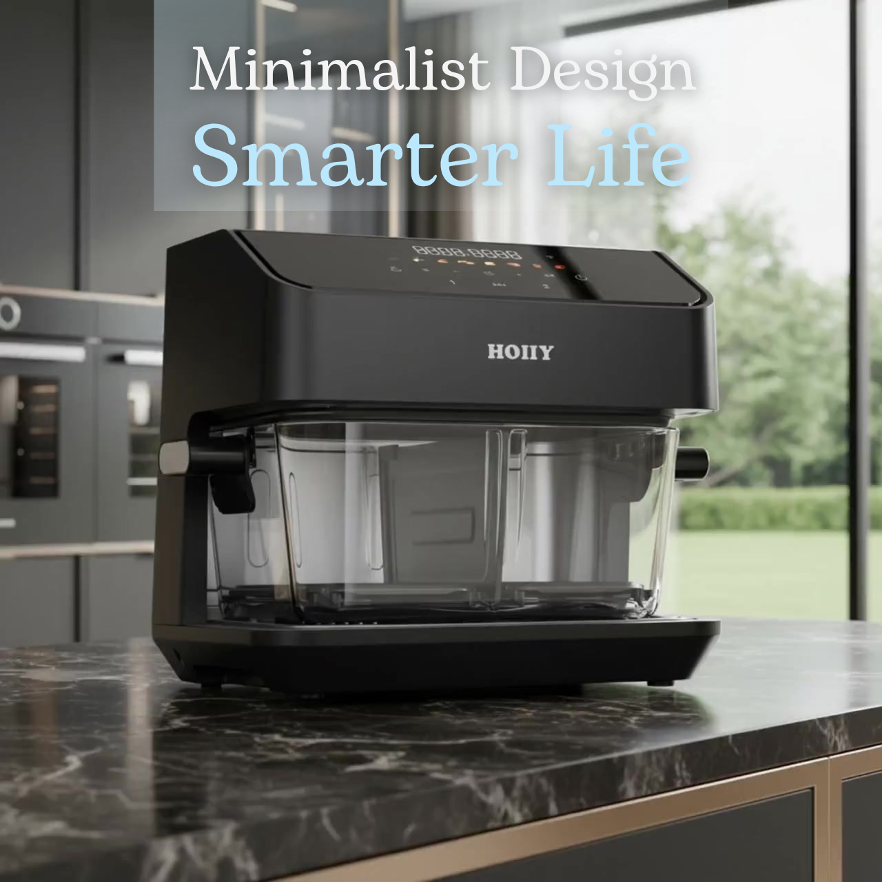 HOIIY — Singapore Glass Air Fryer Specialist. Coating-free Food-grade Pot, Dual Zone, Dual Heat, Touch & App Control, Auto Keep Warm, Dishwasher-safe.