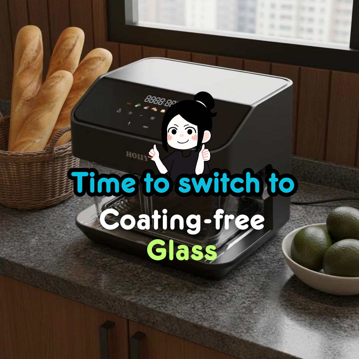 HOIIY — Singapore Glass Air Fryer Specialist. Coating-free Food-grade Pot, Dual Zone, Dual Heat, Touch &amp; App Control, Auto Keep Warm, Dishwasher-safe.