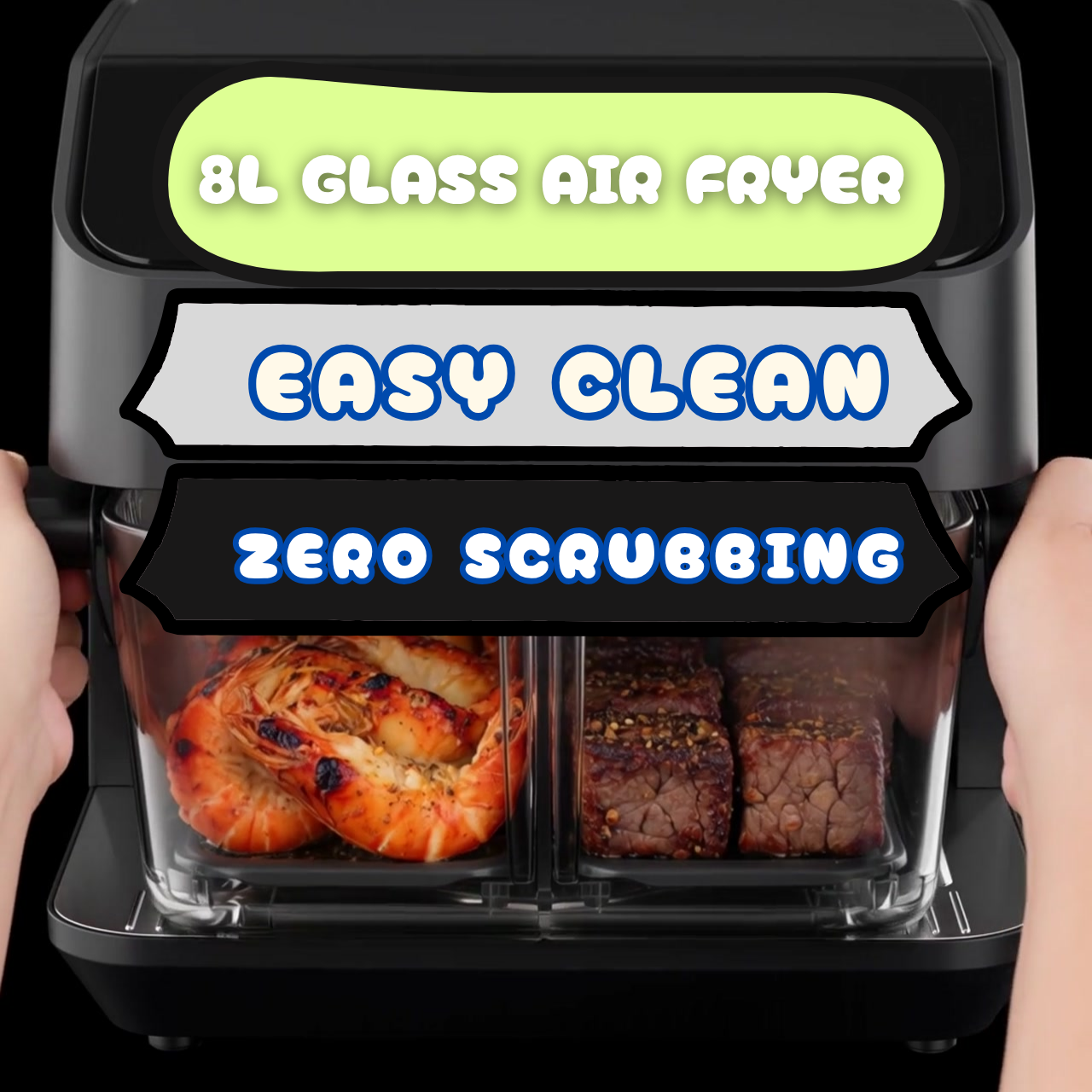 Easy clean zero scrubbing with HOIIY Singapore 8L Glass Air Fryer